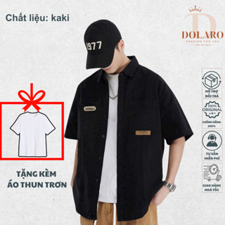 [Tặng áo] Áo Sơ Mi Nam Tay Ngắn Chất Kaki Cao Cấp DOLARO, Áo Khoác kaki Cộc Tay Oversize Phong Cách Boy Phố Có BigSize