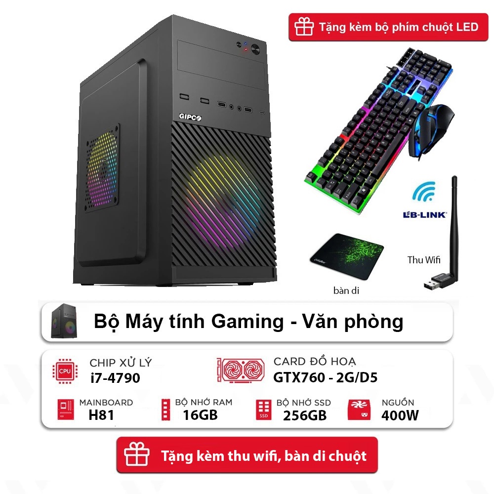 Bộ Máy Tính Bàn Gaming, Văn phòng i7-4790, i7-3770, RAM 16GB, SSD 240GB, Card GTX760,GTX750 GTX650 - Tặng phím chuột