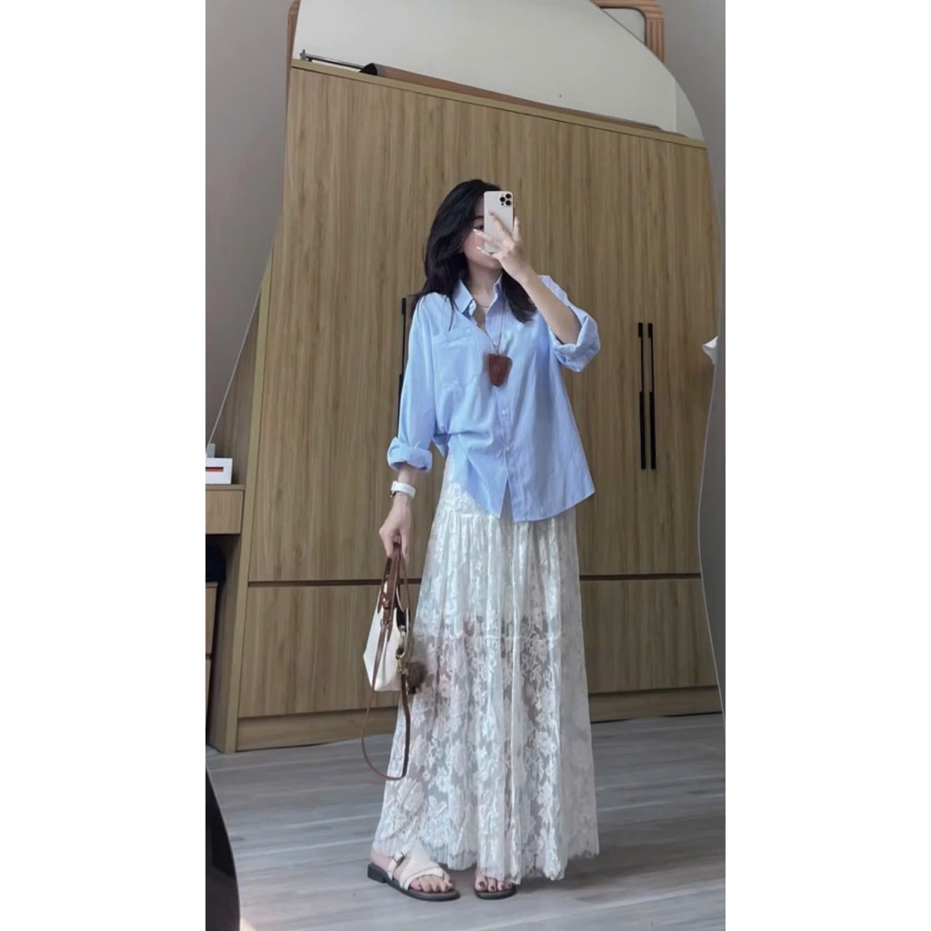 CHÂN VÁY REN HOA ĐUÔI CÁ DÁNG DÀI TRONG SUỐT CHÂN VÁY REN ĐI BIỂN | BigBuy360 - bigbuy360.vn