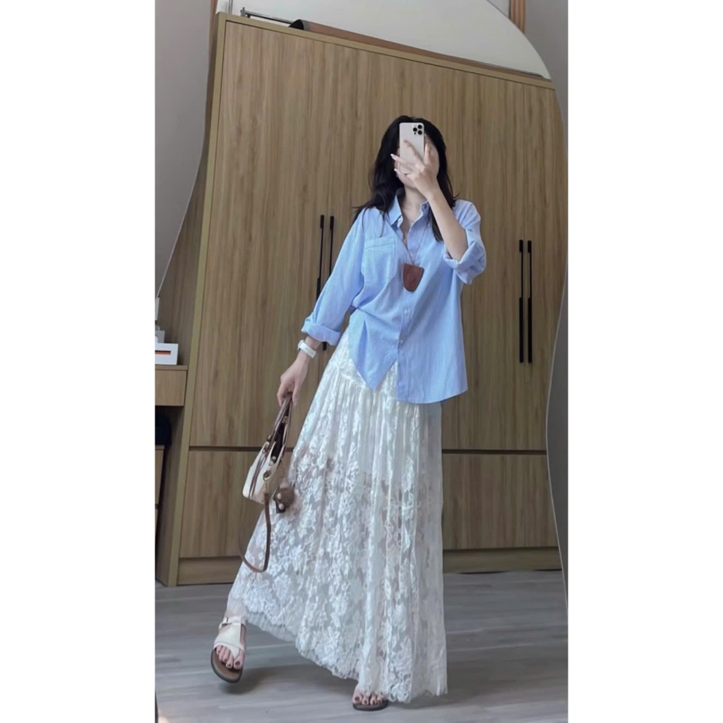 CHÂN VÁY REN HOA ĐUÔI CÁ DÁNG DÀI TRONG SUỐT CHÂN VÁY REN ĐI BIỂN | BigBuy360 - bigbuy360.vn