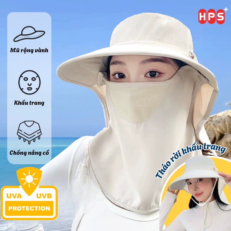 Mũ Chống Nắng Kèm Khẩu Trang Che Cổ Chống 99% Tia UV Thoáng Khí Có Thể Tháo Rời , Chống Bụi Hiệu Quả