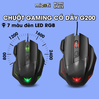 Chuột Gaming Micofi, Chuột Có Dây Máy Tính Vi Laptop Văn Phòng Con Silent Chơi Game LED RGB 2400 DPI G200 Có Tiếng