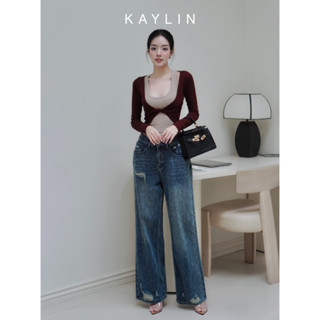 Quần Jean KAYLIN form Basic ống suông chất vải Denim dầy dặn phong cách - N2370