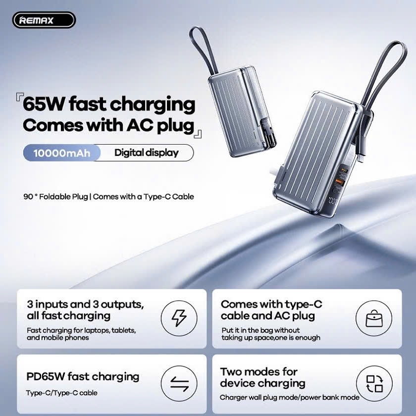 Pin sạc dự phòng 10000mAh sạc nhanh 65W Remax CP-11