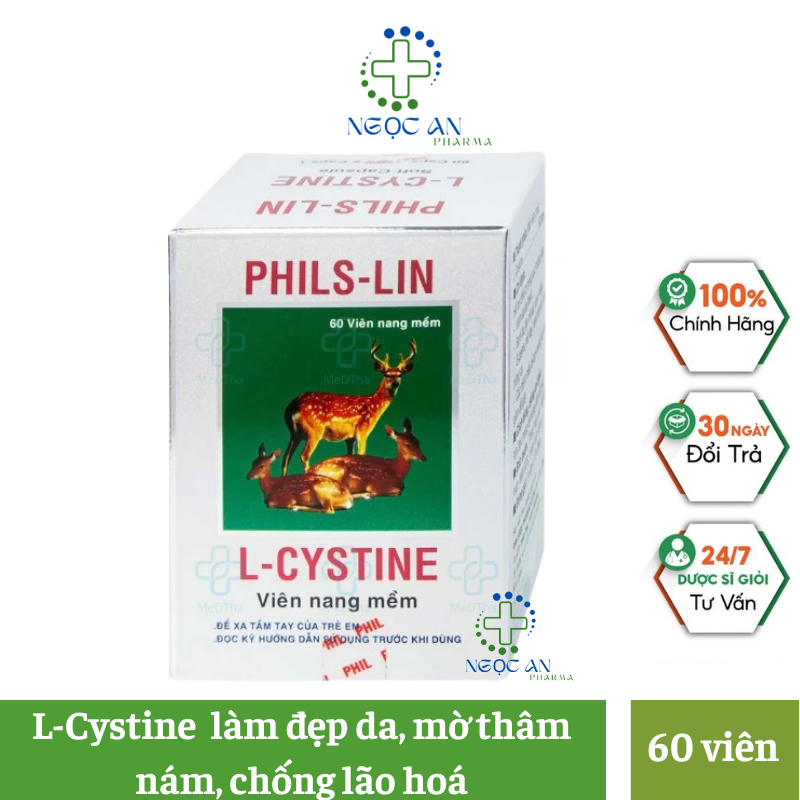 L-Cystine Phils Lin - Viên Uống Đẹp Da, Dưỡng Da, Nám Tàn Nhang, Chống Lão Hoá, Rụng Tóc (Hộp 60 Viê