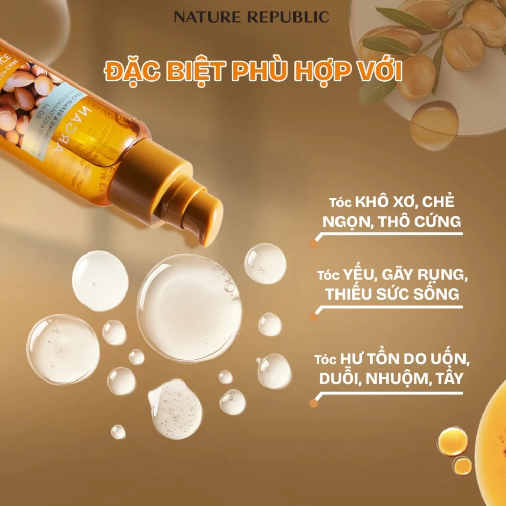 Tinh chất phục hồi tóc Nature Republic Argan Essential Deep Care Hair Essence 80ml