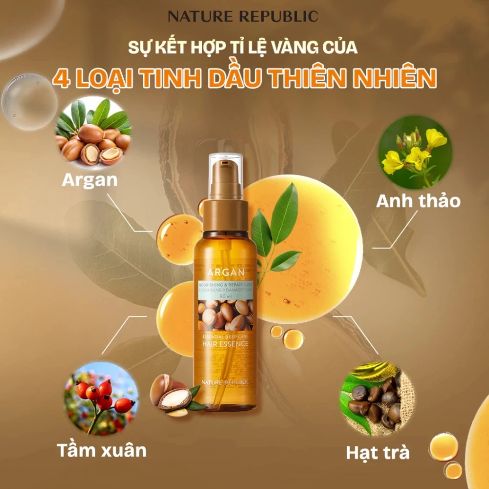 Tinh chất phục hồi tóc Nature Republic Argan Essential Deep Care Hair Essence 80ml