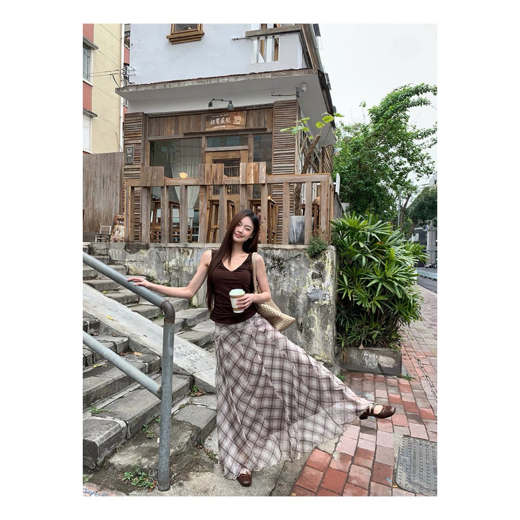 Chân váy dài kẻ caro - maxi xòe dáng chữ A, phong cách Hàn Quốc, voan nhẹ, mặc đi biển, dạo phố, hot trend [ E_CV05 ]