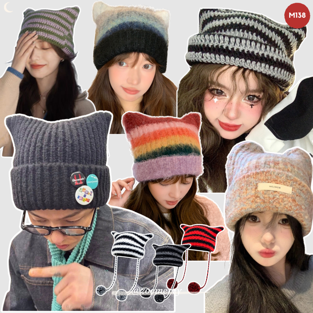 [SẴN]-🍊 Mũ len tai mèo xinh xắn phong cách Nhật Bản (M138)