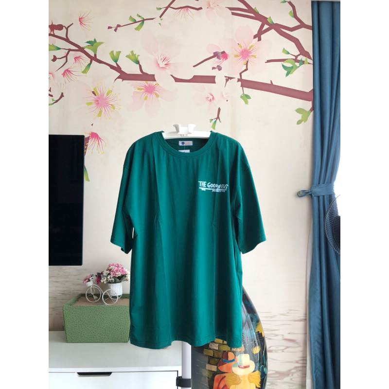 Sale Thanh lý Áo thun Cotton KANIMI in chữ THE GOOD NEW màu Xanh new tag như hình ảnh( Giá Bán Sỉ )