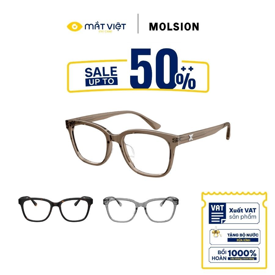 Gọng Kính Unisex MOLSION MX3003 Chính Hãng Dáng Chữ Nhật, Mắt Kính Cao Cấp Acetate, Gọng Kính Mắt Vi