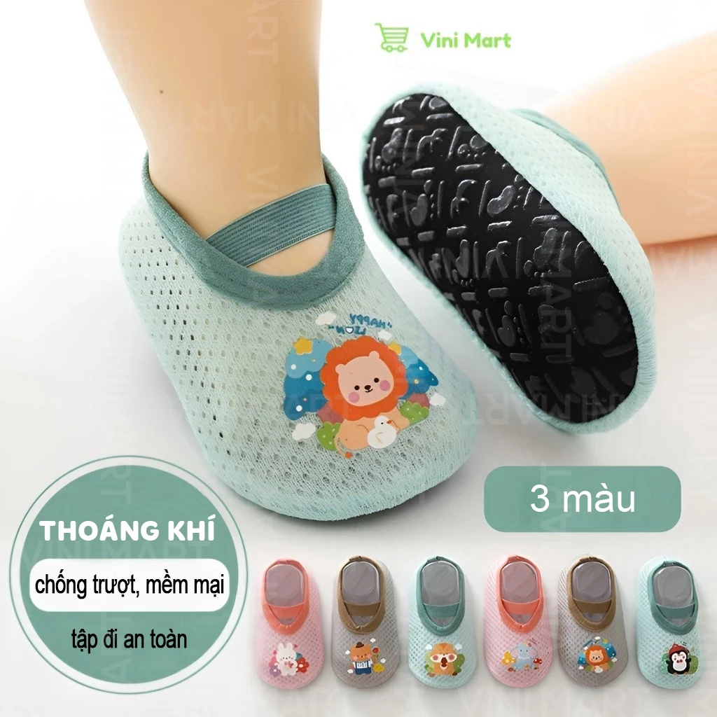 Giày tập đi cho bé chống trơn trượt, đế phủ silicone, chun co giản thoải mái dép đi trong nhà cho bé Vini Mart