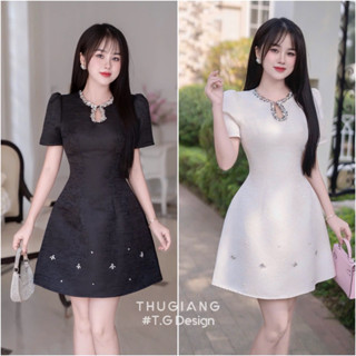 Váy dự tiệc cưới sang chảnh T48 Đầm khâu đá Dáng chữ A Váy ngắn trên gối Có lót Đủ size Đen Trắng kem