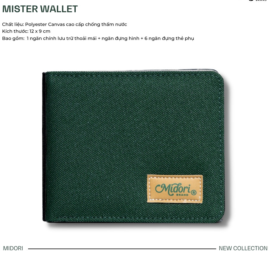 Ví Vải Đứng Nam Nữ Mister Bóp Đựng Tiền Thẻ Nhiều Ngăn Polyester Nhỏ Gọn | MIDORI FOR MAN