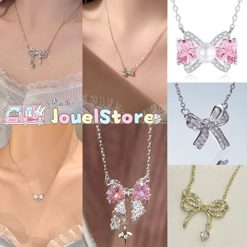 [ Hàng sẵn ] Tổng hợp dây chuyền, vòng cổ mạ bạc kiểu dáng nơ,hoa tulip,trái tim hottrend đơn giản dành cho nữ