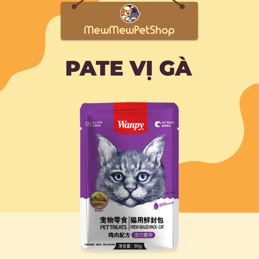 Pate Wanpy cho mèo , bate cho mèo gói 80g bổ sung dinh dưỡng gồm 7 hương vị cho mèo mọi lứa tuổi