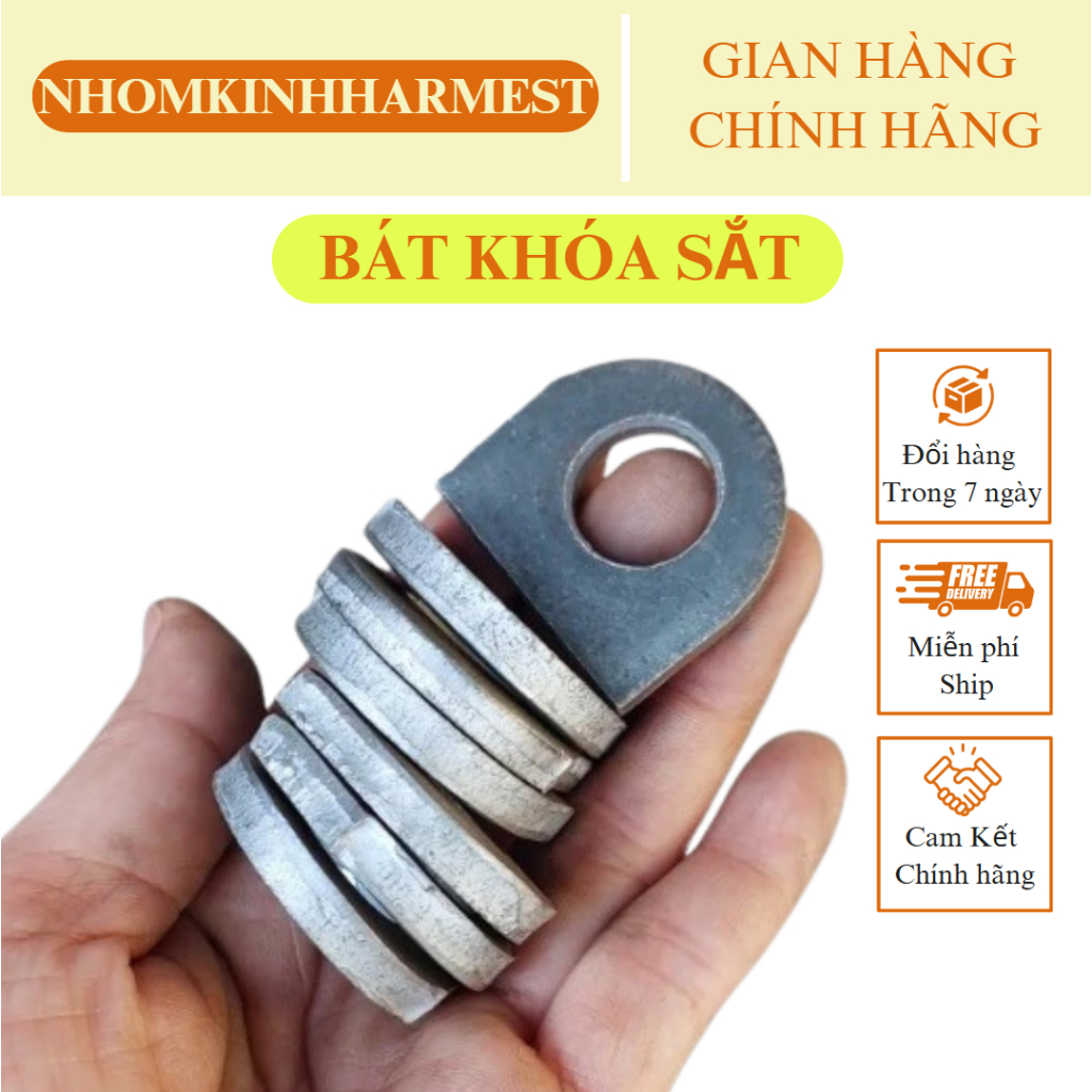 Combo 10 Bát khóa cửa sắt đủ size 5li 6l 8li khoen cửa sắt, tai sắt dẹt