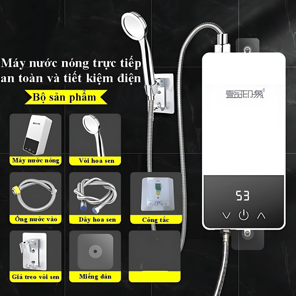 Máy nước nóng lạnh tắm trực tiếp, bình nóng lạnh mini nước nóng sau 3s, có rơ le chống giật