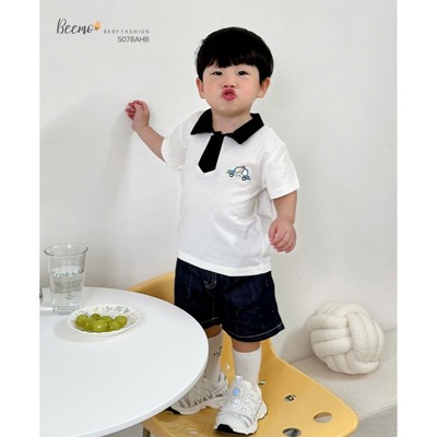 Áo polo cộc tay Beemo in hình ô tô vải thun co giãn mặc mùa hè cho bé 9-24kg 5078AHB