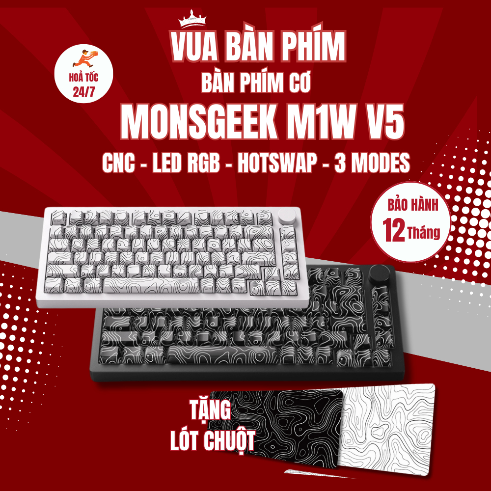 [HÀNG SẴN] Bàn phím cơ MonsGeek không dây M1W V5 3 mode, vỏ nhôm CNC , mạch xuôi, gasket mount, led 