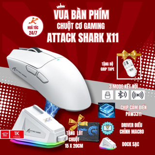 Chuột máy tính không dây gaming Attack Shark X11 / x11 bluetooth,dock sạc , chip Paw 3311 siêu mạnh ,Pollingrate 1Khz