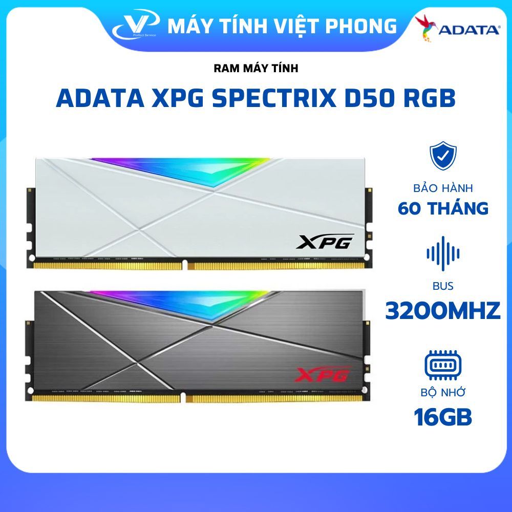 BỘ NHỚ TRONG RAM DESKTOP ADATA XPG SPECTRIX D50 RGB 16GB (1X16GB) DDR4 3200MHZ