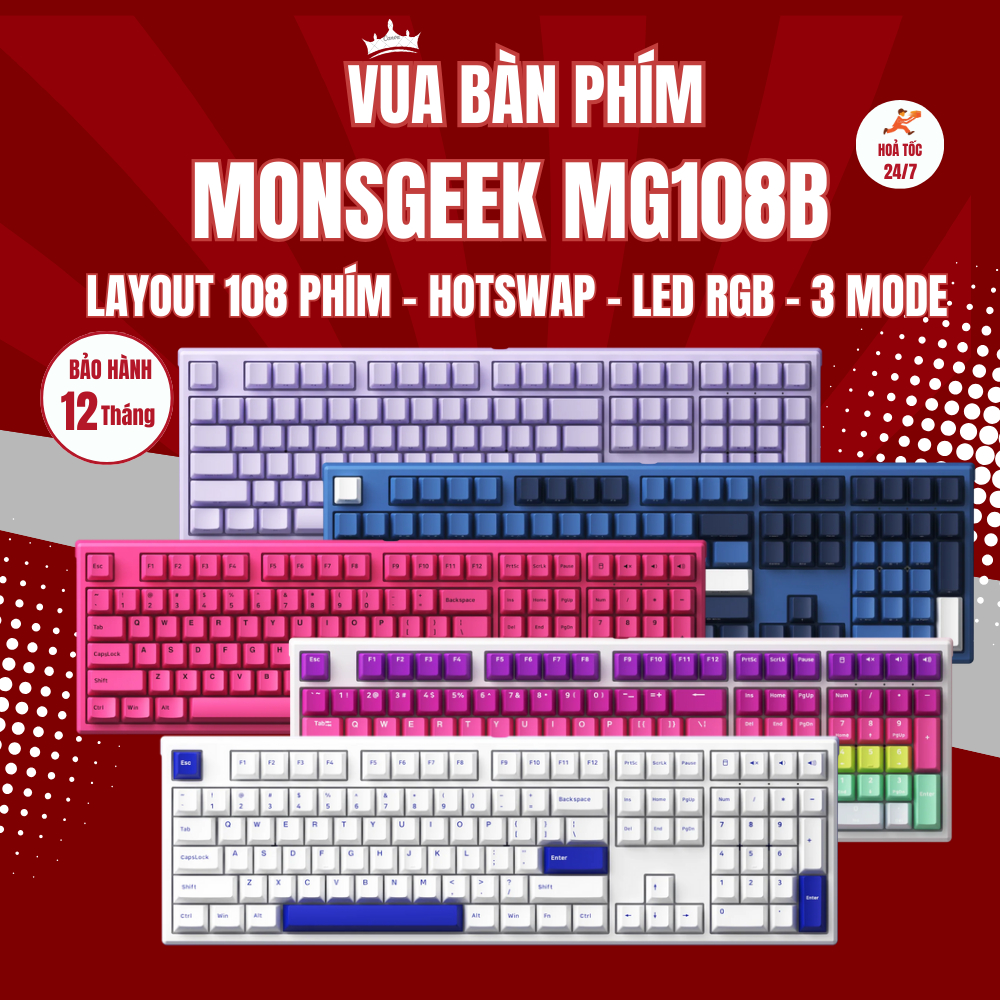 [Hàng Sẵn] Bàn phím cơ không dây Akko monsgeek mg108b 3mode , layout 108 phím , led rgb , hotswap , 