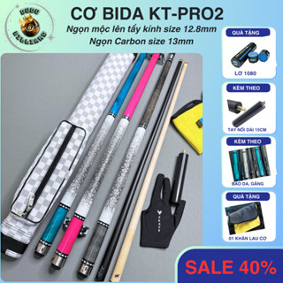  Cơ bida cao cấp KT Pro2 ngọn mộc và Ngọn Carbon   tặng full phụ kiện bao da găng lơ tay nối dài  