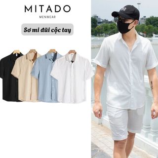  Áo sơ mi đũi cộc tay nam MITADO sơ mi đũi xước nhật cổ Đức mặc thoáng mát phong cách trẻ trung năng động 