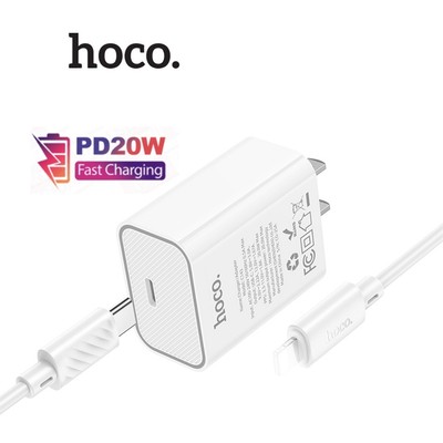 Bộ sạc nhanh PD20W Hoco C143 Type-C to IP dùng cho ip6/7/8/10/11/12/13/14 , chân dẹt ,dây dẻo dài 1m