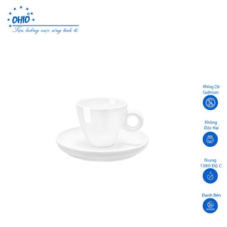 Cốc Espresso 60ml Sứ Trắng OHIO + Đĩa kê