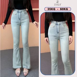 Quần Jean Nữ Ống Loe Cạp Cao Túi Vuông Màu Sáng Có Fom Ngắn 95cm Và Dài 105cm Q370