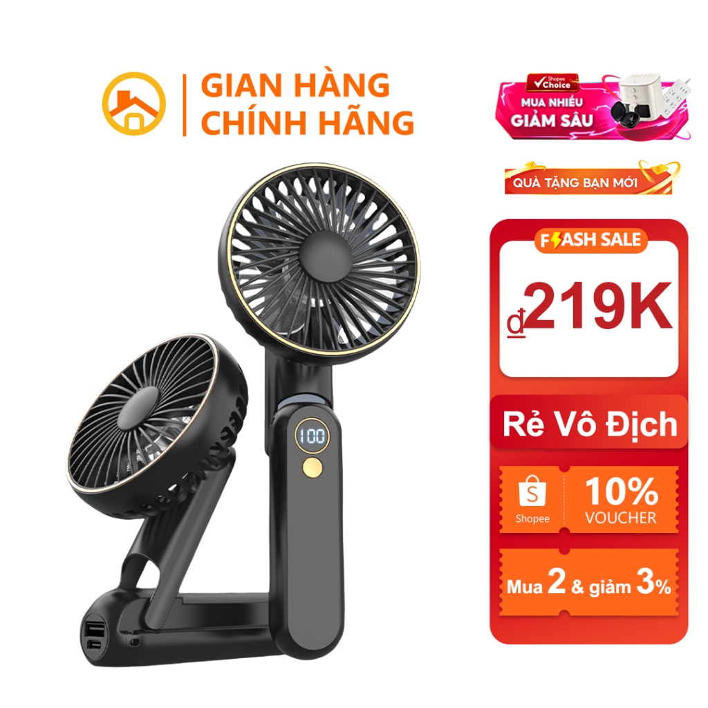 Quạt gấp 3 trong 1 180° im lặng 5 cấp độ có thể điều chỉnh siêu năng lượng gió Quạt di động Màn hình