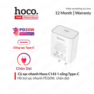 Củ sạc nhanh PD20W 1 cổng Type-C  Hoco C143 tương thích mọi thiết bị , chận dẹt
