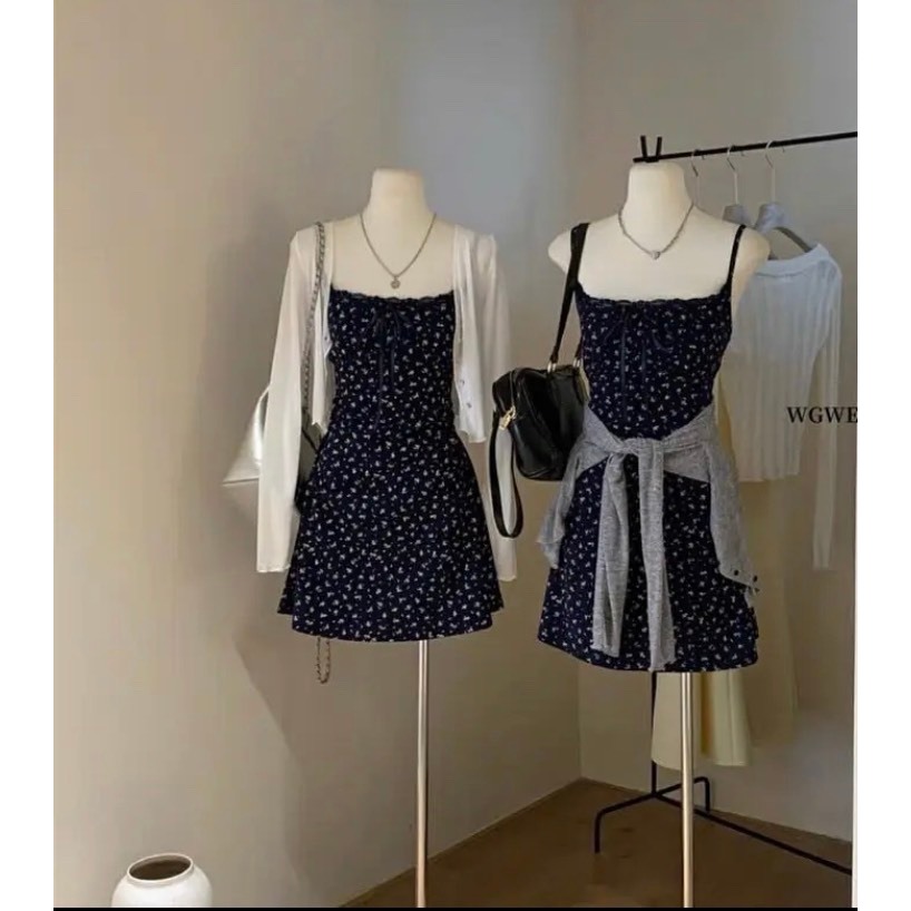 [VIDEO/ SẴN] SET VÁY HAI DÂY HOA NHÍ ÔM BODY KÈM ÁO KHOÁC CARDIGAN XÁM TRẮNG SIÊU XINH S39 | BigBuy360 - bigbuy360.vn