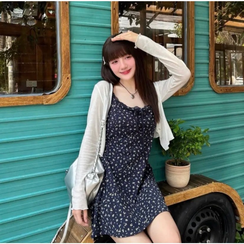 [VIDEO/ SẴN] SET VÁY HAI DÂY HOA NHÍ ÔM BODY KÈM ÁO KHOÁC CARDIGAN XÁM TRẮNG SIÊU XINH S39 | BigBuy360 - bigbuy360.vn