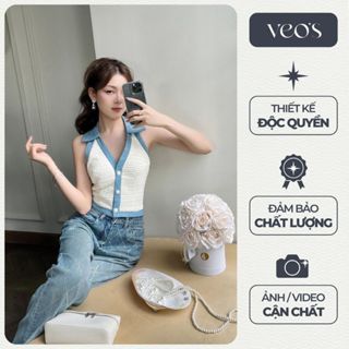 Áo Gile Tweed Hở Lưng Dáng Ôm Thiết Kế Kiểu Nữ Mùa Hè Phối Cổ Sơ Mi Khoét Chữ V Màu Hồng, Be, Xanh Veo's - TAYLOR TOP