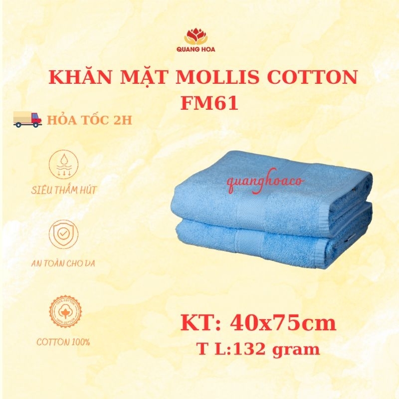 Khăn mặt Mollis chất liệu cotton FM61 kt 40 x 75 cm