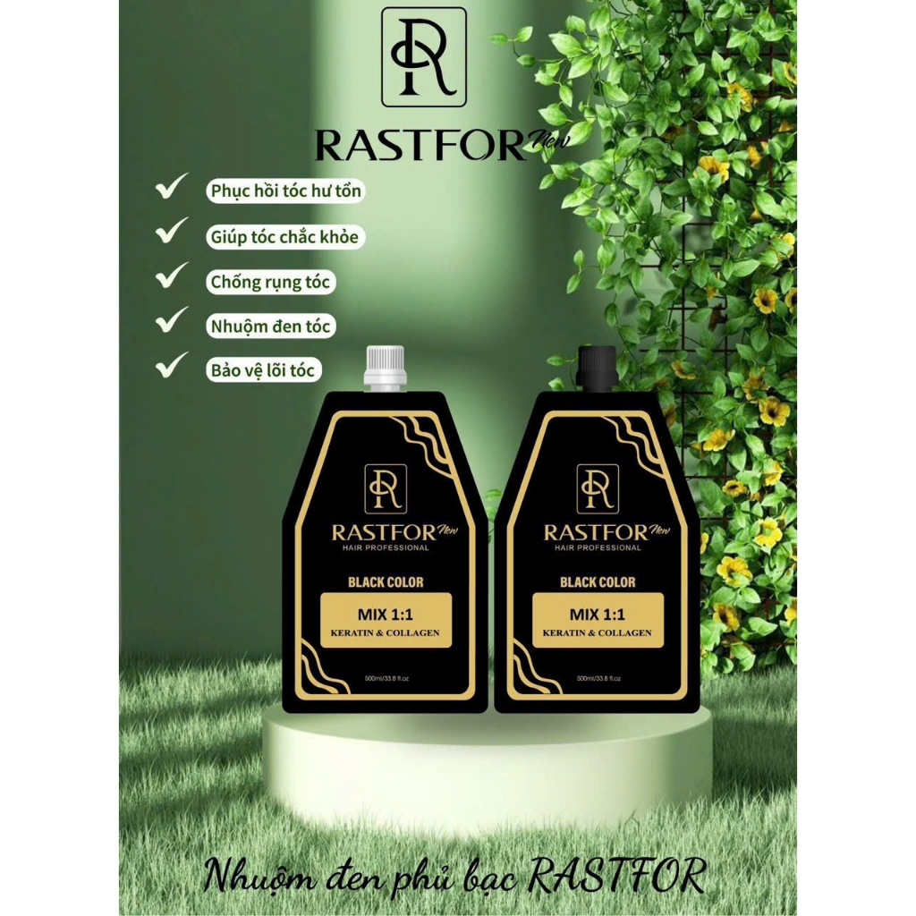 Nhuộm Tóc Đen/Nâu Rastfor 500ml - Phủ Bạc, Lên Màu Chuẩn, Dưỡng Tóc Mềm Mượt - Chính Hãng