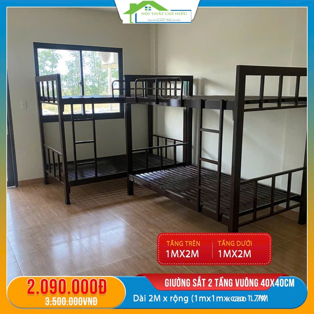 Giường sắt hai tầng hộp nâu cao cấp kích thước 1mx2m