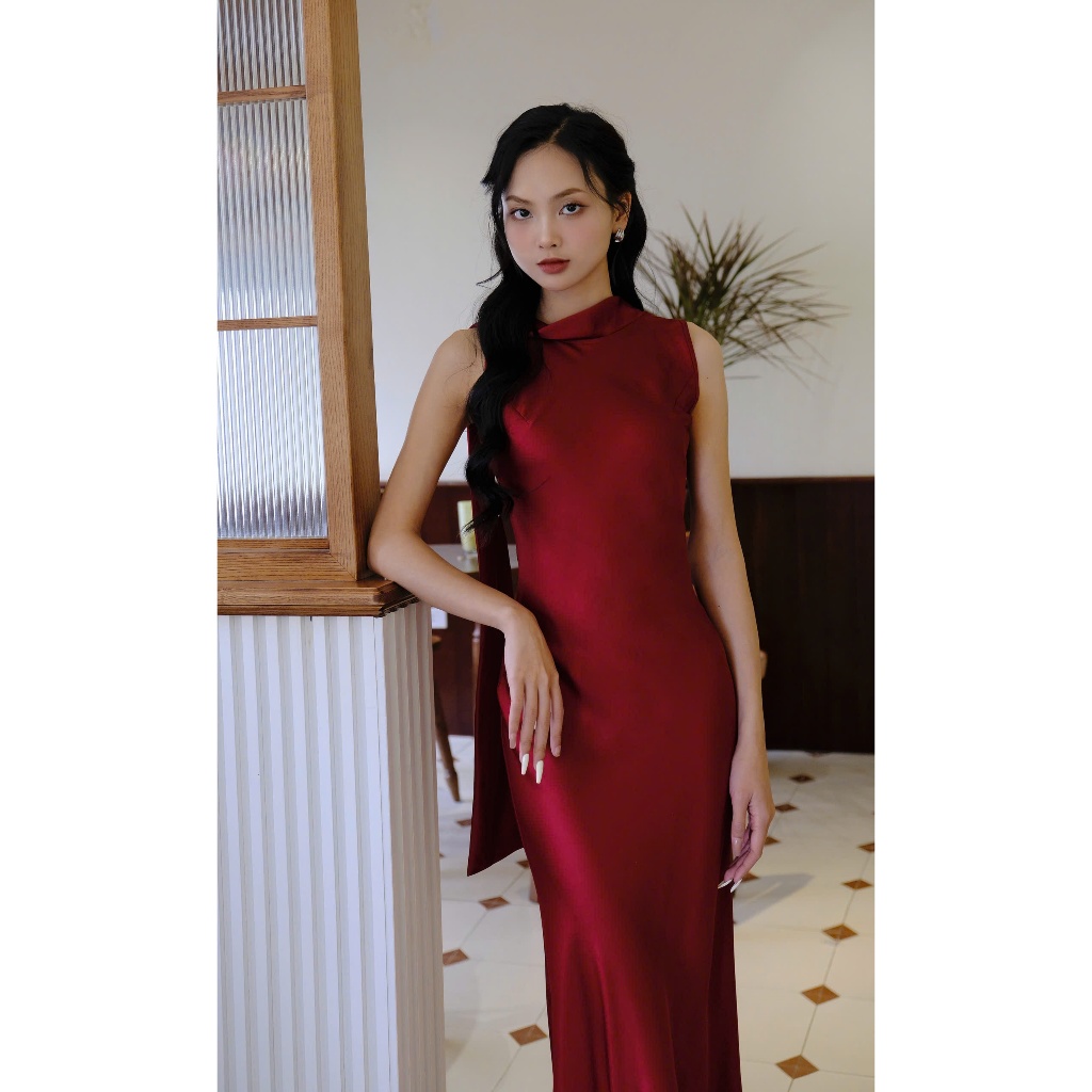 Váy Lụa Hàng Châu Dáng Đuôi Cá Cổ Tay Đổ Kèm Khăn, Mềm Mại Thoáng Mát - Mio Lady | BigBuy360 - bigbuy360.vn