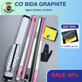 Cơ bida phủ Carbon Graphite, Ruby Hồng, Gậy Preoai cao cấp