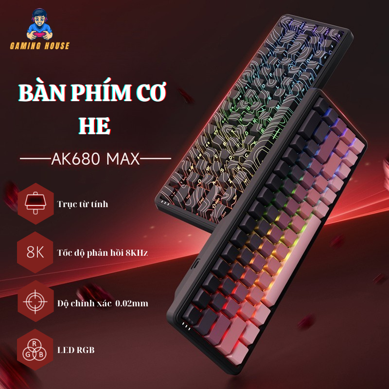 Bàn phím cơ He rapid trigger AJAZZ AK680 - Magnetic Switch - Tần số 8kHZ - 0.02mm - Type C