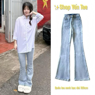 Quần jeans loe xanh ánh bạc nhẹ cạp cao 1 cúc Yến Tee , from loe nhẹ dễ mặc đi học , đi chơi chất đẹp Denim Women Nữ