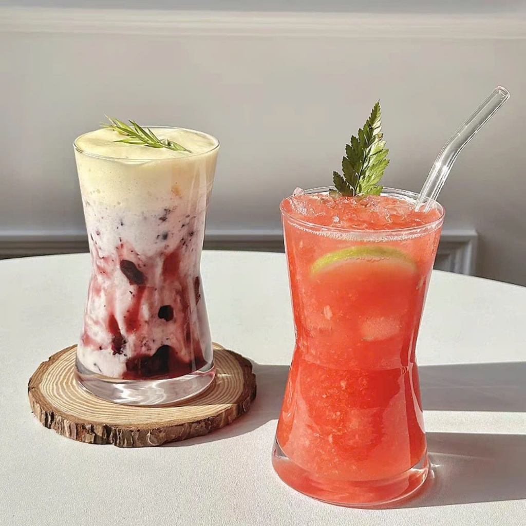 Ly Thủy Tinh Eo Hình Đồng Hồ Cát,Cốc Thủy Tinh Dung Tích 380ml Chịu Nhiệt Dùng Để Uống Trà,Sinh Tố,N