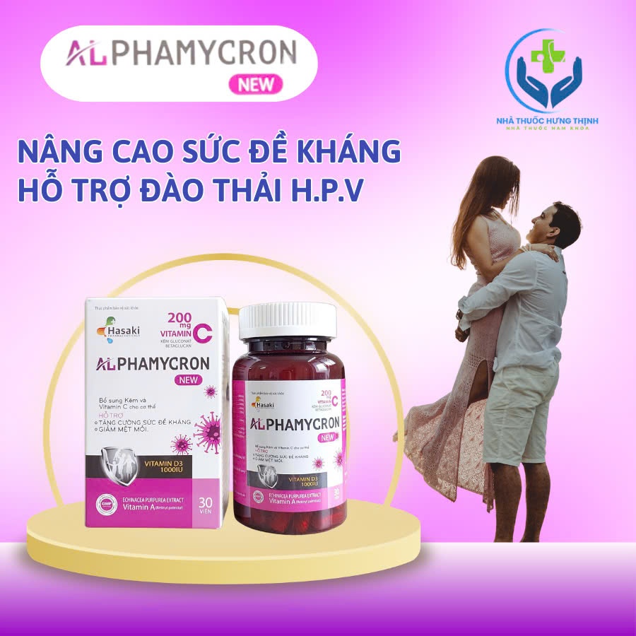 Viên uống ALPHAMYGRON NEW 200mg vitamin C hỗ trợ tăng cường miễn dịch, đào thải HPV