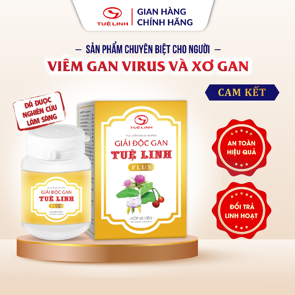  Giải độc gan Tuệ Linh PLUS  Chính hãng  - Giải độc gan hạ men gan hỗ trợ viêm gan virus xơ gan - Hộp 60 viên 