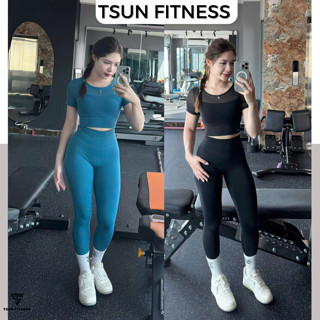 Bộ đồ tập gym, yoga nữ áo croptop phối lưới sẵn mút ngực quần legging cạp cao co dãnTsun Fitness