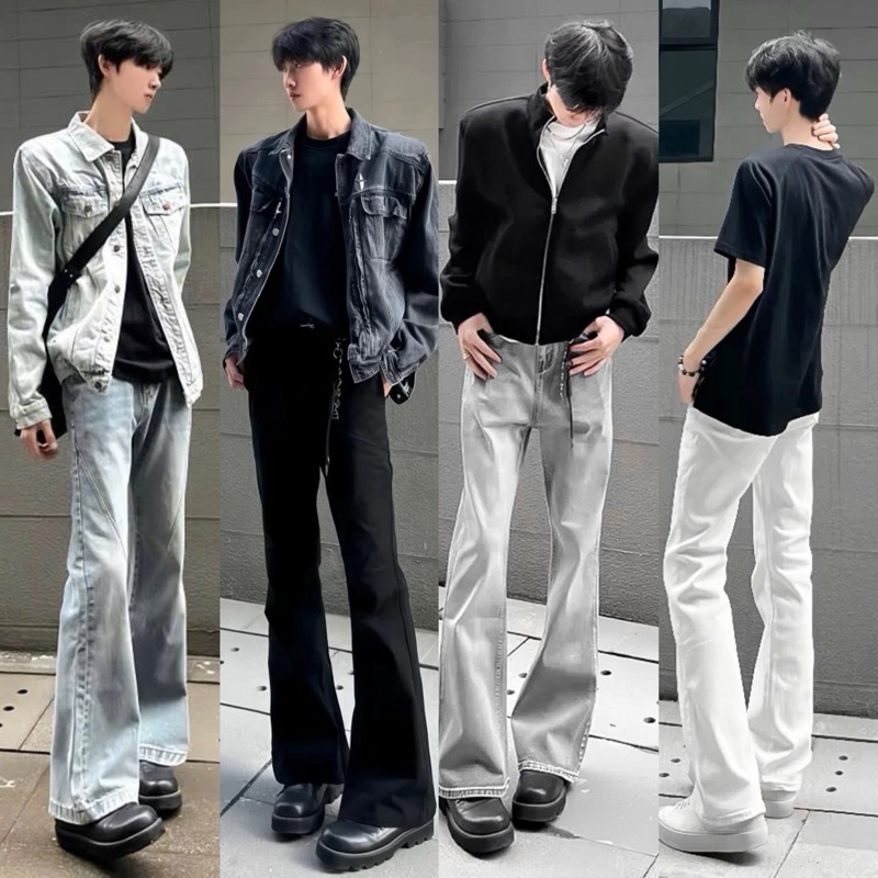 [FULL MÀU] JEANS LOE ĐEN/TRẮNG DOUYING - Quần jeans ống loe phong cách douying flare trơn loe nhẹ unisex halo kaki | BigBuy360 - bigbuy360.vn