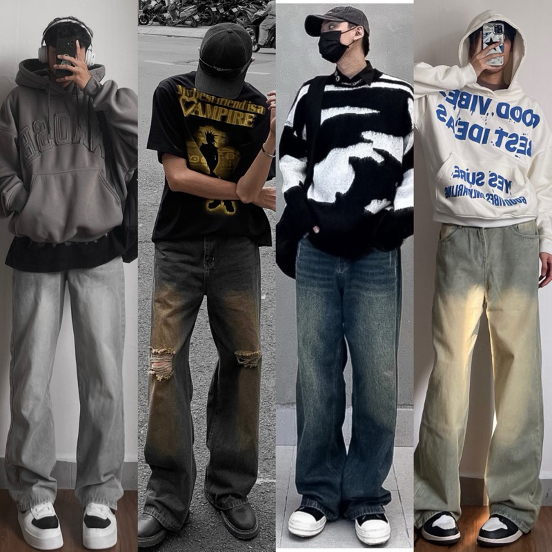 [FULL MÀU] QUẦN BAGGY JEANS MÀU WASH (XÁM/KHÓI/XANH/ĐEN) FORM ỐNG RỘNG NAM NỮ PHỦ GÓT CHÙM GIÀY HALO KAKI | BigBuy360 - bigbuy360.vn